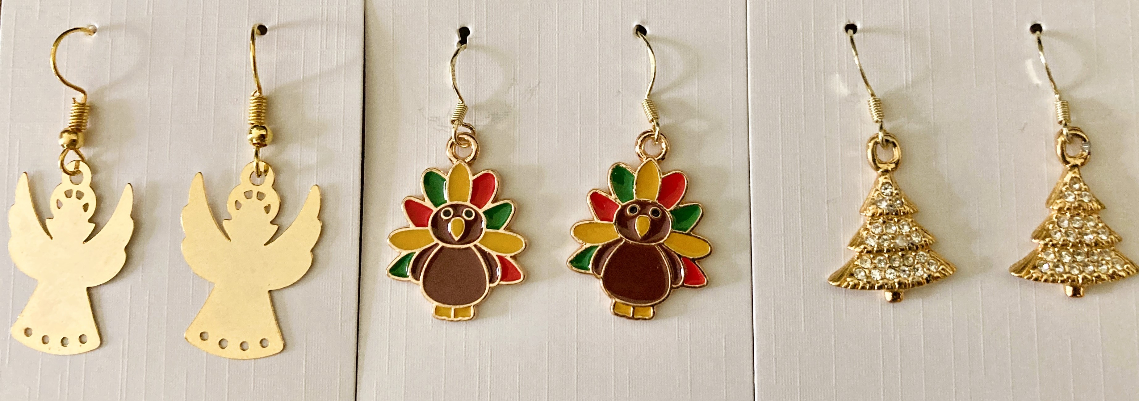 Angels, Turkeys, And Christmas Trees Pierced Earrings 