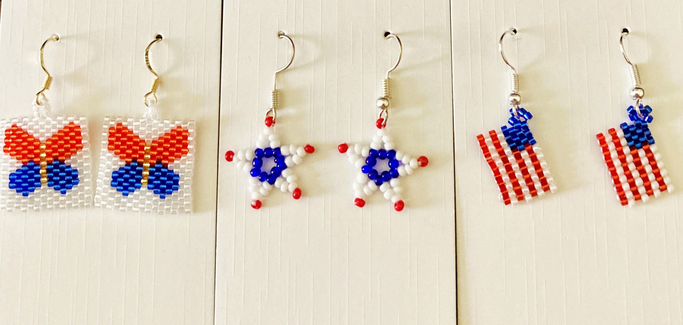 Three Pairs of Patriotic Beaded Earrings