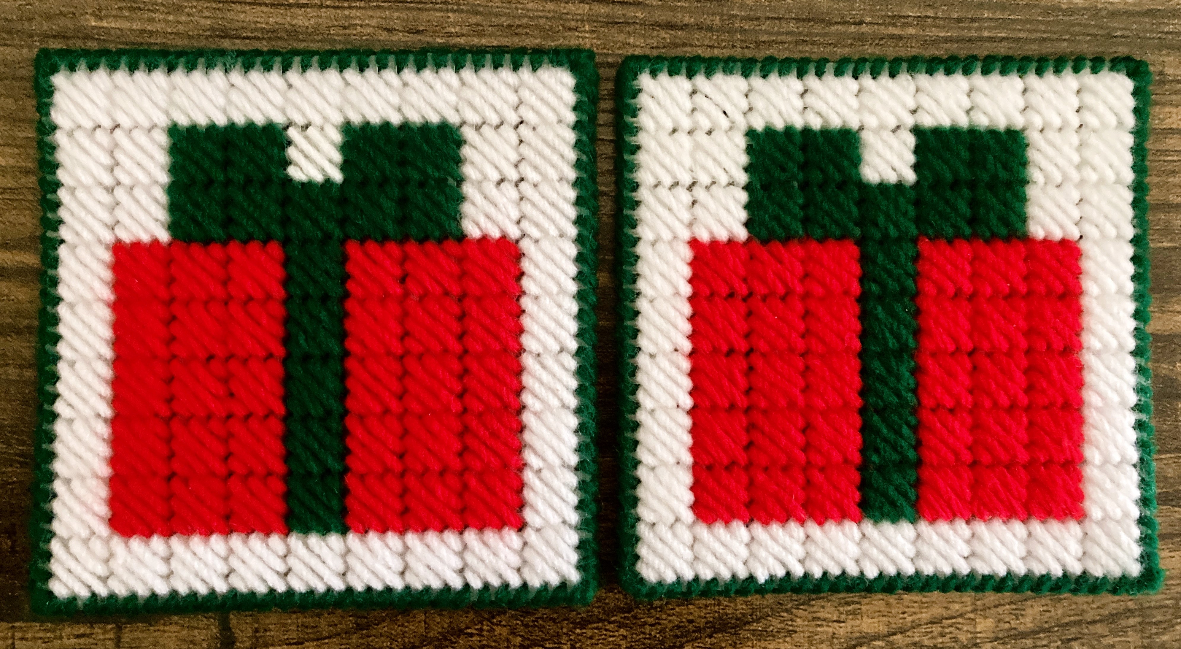 Two Plastic Canvas Christmas Coasters