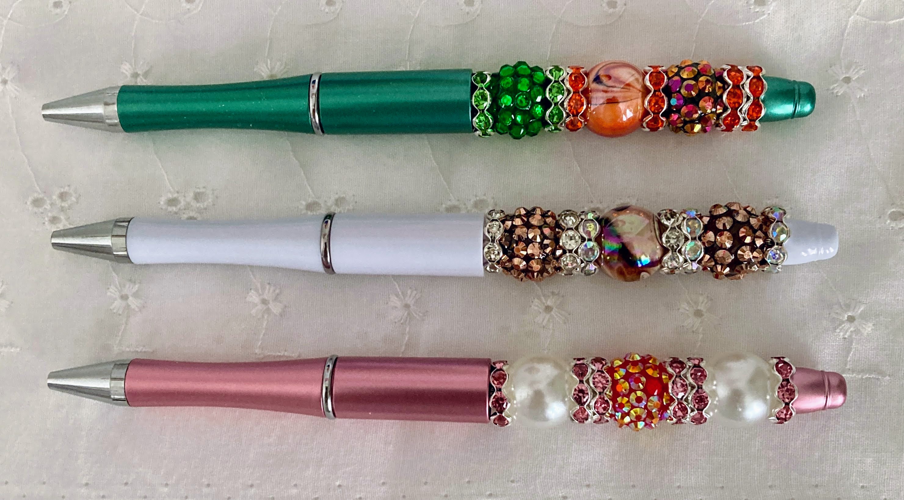 Ballpoint Pens with Beads and Rhinestones. 