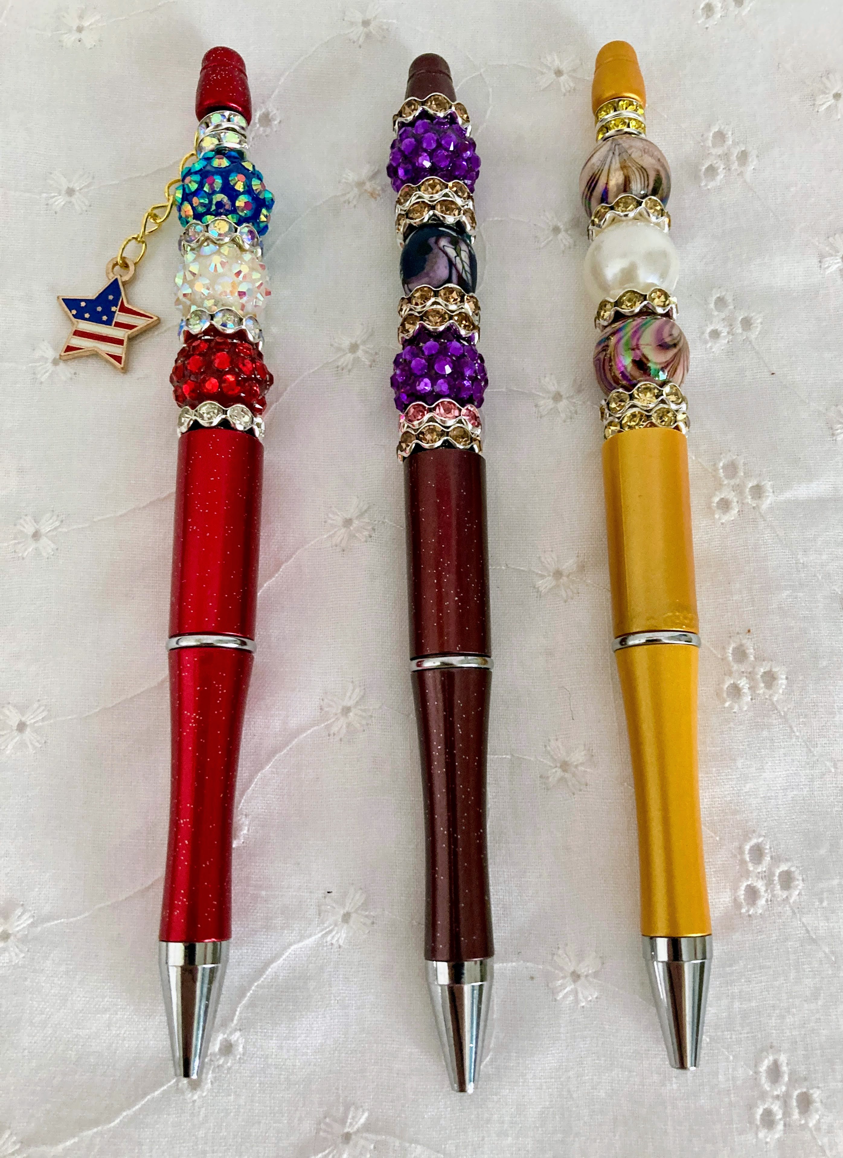 Ballpoint Pens With Beads and Rhinestones.