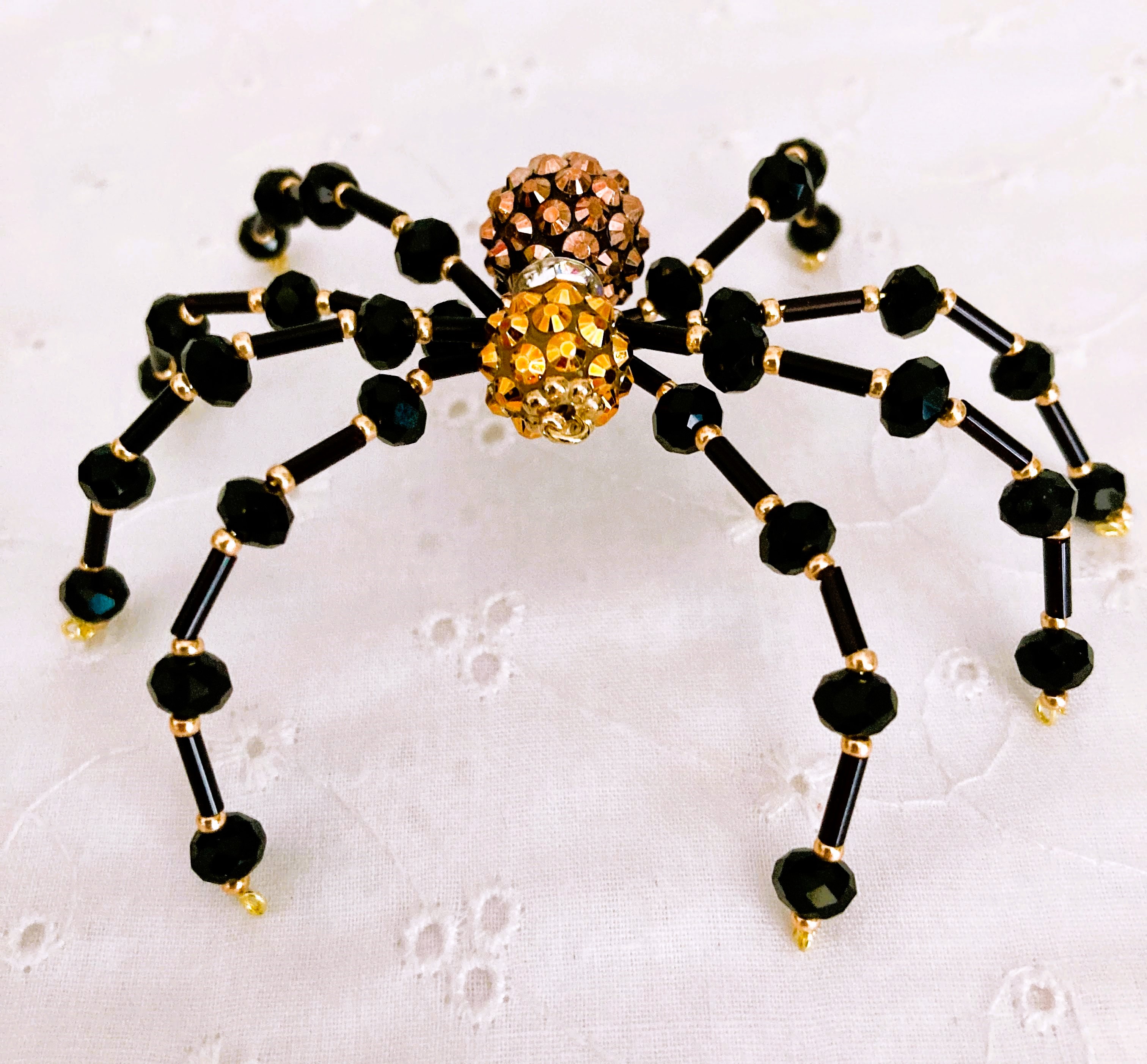 Handcrafted Black and Gold Beaded Spider Ornament
