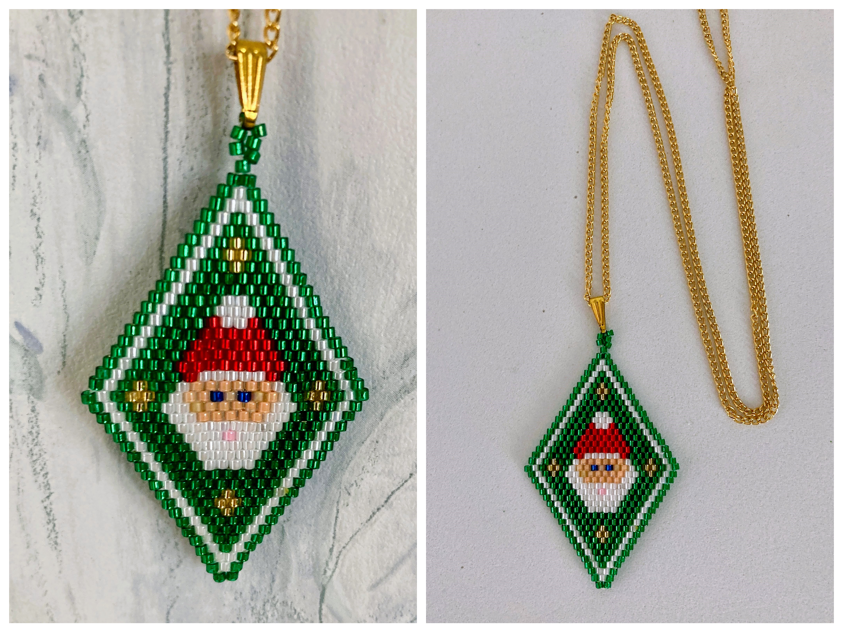Beaded Santa Pendant Necklace